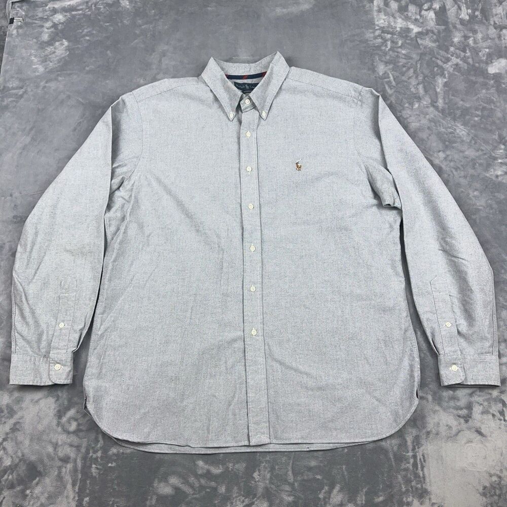 Ralph Lauren Shirt Men Sz XL Gray Classic Fit Long Sleeve Flesh Pony Preppy VTG